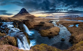 Картинка река, Киркьюфетль, Snaefellsfnes, водопад, Исландия, полуостров, Kirkjufell, гора