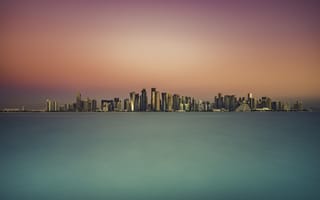 Обои закат, город, Doha