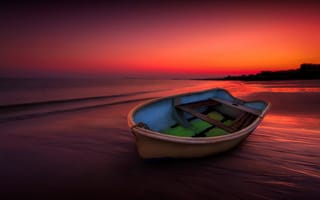 Картинка море, небо, лодка, берег