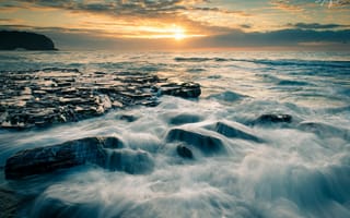 Картинка Australia, New South Wales, Австралия, Warriewood Beach, Тасманово море, закат, Tasman Sea, камни