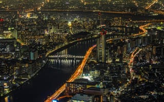 Картинка огни, дома, небоскребы, панорама, мегаполис, Tokyo