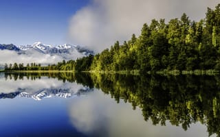Картинка лес, Southern Alps, горы, Южные Альпы, озеро, Новая Зеландия, Lake Matheson, отражение, New Zealand, озеро Мэтсон