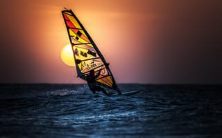 Картинка солнце, парус, windsurfing, виндсерфинг