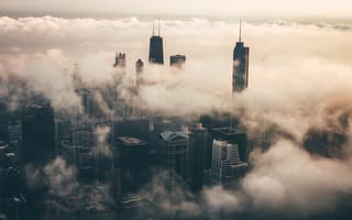 Картинка США, Чикаго, туман, облака, город