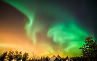 Картинка зима, звезды, северное сияние, красота