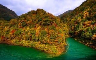Картинка горы, лес, Япония, осень, Тазава, озеро