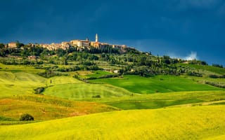 Картинка Pienza, поля, Tuscany, Пьенца, Italy, Тоскана, Италия, панорама