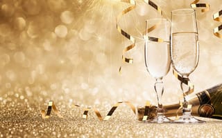 Картинка бутылка, шампанское, champagne, new year, fireworks, happy, фужеры, бокалы, 2017, Новый Год