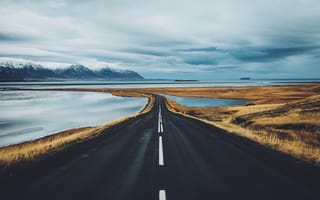 Картинка фьорды, дорога, Исландия, озёра, горы
