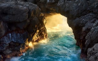 Обои море, волны, свет, скалы, природа, вода, арка
