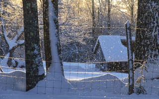 Картинка зима, снег, Новая Англия, Maine, New England, Мэн, деревья, сугробы, дом