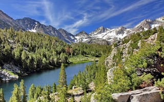 Картинка лес, Long Lake, озеро, Little Lakes Valley, горы, John Muir Wilderness, California, Калифорния