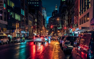 Картинка ночь, огни, Нью-Йорк, New-York, Манхеттен, чайнатаун, Manhatten, улица