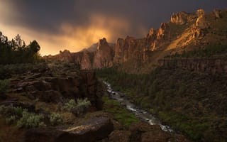Картинка США, река, река Крукед, национальный парк Смит-Рок, The Canyon, каньон, Орегон