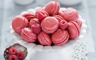 Картинка macaron, сладкое, макарун, печенье, розовое, Anna Verdina, малина, десерт, ягоды