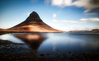 Картинка природа, Kirkjufell, озеро, Исландия, гора
