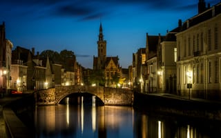 Картинка Брюгге, ночь, огни, западная Фландрия, Санкт-Анна
