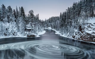 Картинка зима, myllykoski, природа, kuusamo, finland, лес, река