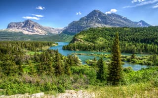 Картинка парк, горы, природа, пейзаж, лес, Montana, HDR, США, Glacier