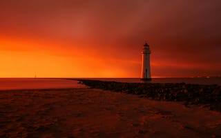 Картинка пляж, маяк, Perch Rock lighthouse, рассвет