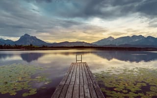 Картинка горы, озеро, Германия, мостик, Hopfensee, Bavaria