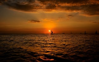Картинка закат, пейзаж, лодки, море