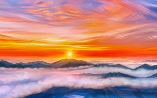 Картинка облака, закат, горы, by exobiology