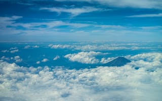 Картинка горизонт, небо, облака, Окинава, гора Фуджи