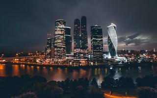 Картинка ночь, Москва Сити, Россия, город, огни