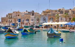 Картинка Malta, город, здания, причал, лодки, дома, Средиземное море, Marsaxlokk, Марсашлокк, Мальта