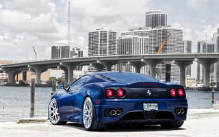 Картинка феррари, город, Modena, blue, мост, синий, 360, Ferrari, модена, небоскрёбы