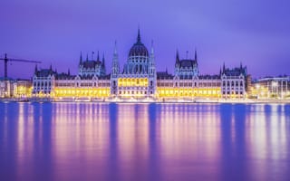 Картинка Будапешт, здание парламента, вечер, архитектура, река, иллюминация, Budapest