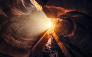 Картинка солнце, каньон Антилопы, природа, пыль, лучи, свет