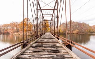 Обои осень, река, мост