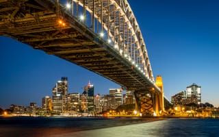 Картинка мост, огни, пролив, вечер, Австралия, фонари, Сидней, дома