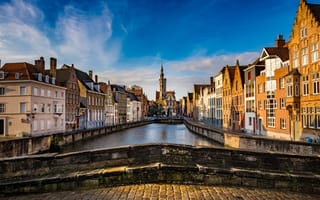 Картинка мост, Belgium, Бельгия, канал, Jan van Eyckplein, здания, набережные, Брюгге, Bruges