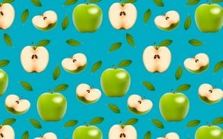 Картинка зеленый, плоды, половинки, яблоки