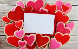 Картинка печенье, romantic, глазурь, hearts, cookies, love, valentine`s day, pink, сердечки, red
