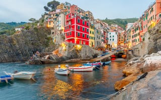 Обои море, лодки, побережье, Италия, Riomaggiore, вилла, travel, домики, скалы