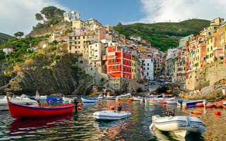 Обои море, побережье, лодки, travel, Riomaggiore, Италия, скалы, домики, вилла