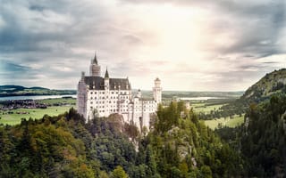 Картинка Hohenschwangau, Bavaria, пейзаж, Германия, DE, замок, гора, лес