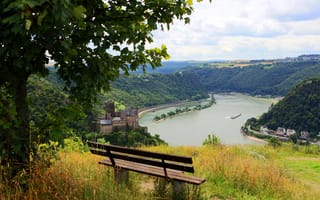 Картинка река, Патерсберг, лавочка, пейзаж, Германия, природа