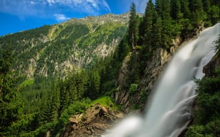 Обои Krimml Waterfalls, Альпы, Alps, Австрия, Austria, водопад Кримль, поток, лес, горы
