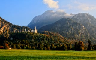 Картинка лес, облака, Германия, природа, замок, Schwangau, горы
