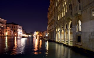 Картинка Италия, Grand Canal, город, здания, ночь, Венеция