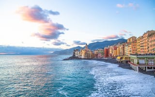 Обои море, Camogli, берег, пляж, Liguria, Italy, basilica, Италия, travel