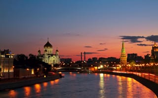 Обои Россия, закат, река, город, Москва