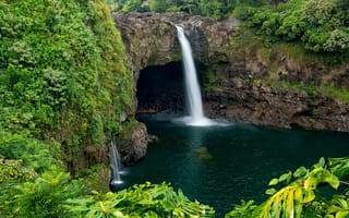 Картинка зелень, тропики, скалы, Hilo, Wailuku River State Park, Гавайи, камни, водопад