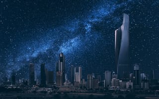 Картинка Kuwait City, здания, Кувейт, звёздное небо, Kuwait, ночной город