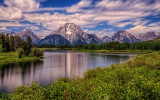 Картинка Mount Moran, Wyoming, Grand Teton National Park, Гора Моран, река Снейк, Snake River, Вайоминг, Гранд-Титон
